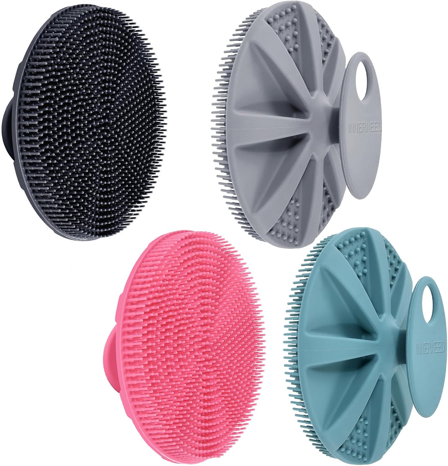 INNERNEED Food-Grade Soft Silicone Body Scrubber Shower Brush Handheld Cleansing Skin Brush, Gentle Exfoliating and Lather Well (Black)