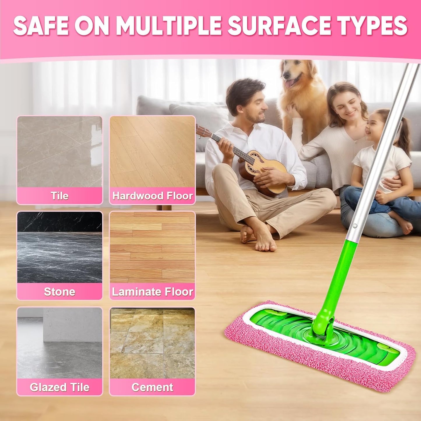 6-Pack Reusable Mop Pads Compatible with Sweeper Mop - 100% Coral Fleece Washable Refills - Microfiber Dry & Wet Sweeping Cloths for Multi-Surface/Hardwood Floor Cleaning