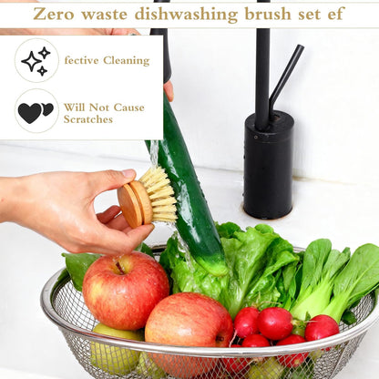Kifmurase 12Pcs Bamboo Dish Scrub Brush for Kitchen Sink, Wooden Dish Brushes for Cleaning, Natural Bristle Brush, Palm Kitchen Scrub Brushes for Pots, Pans, Cookware