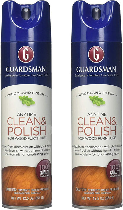 Guardsman Clean & Polish For Wood Furniture - Woodland Fresh - 12.5 oz - Silicone Free, UV Protection - 2 Pack