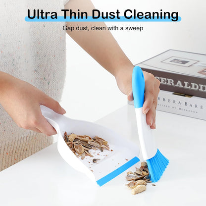 NACENA Mini Dustpan and Brush Set 2 Pack, Small Broom and Dustpan Set Dust Pan and Mini Hand Broom Dustpan and Broom Combo Compact for Home Table Keyboards Sofa Kitchen, Blue