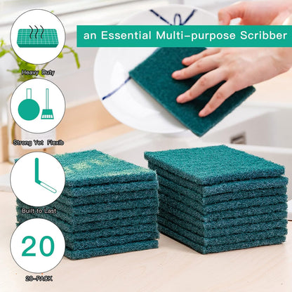 Heavy Duty Scour Pads Sponge Dish Scrubber Non-Scratch Green Reusable Household Scrub Pads for Kitchen and Dish Cleaning Tool (12Pcs)