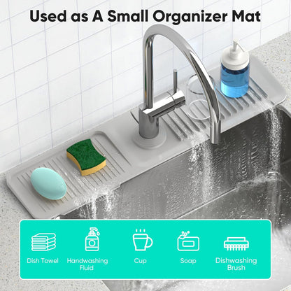 24 Inch Longer Faucet Mat for Kitchen Sink, 5° Slope Fast Self-draining, Kitchen Sink Splash Guard Silicone Sink Faucet Mat Splash Guard Kitchen Sink Area Tidy Splash Faucet Guard Draining Mat