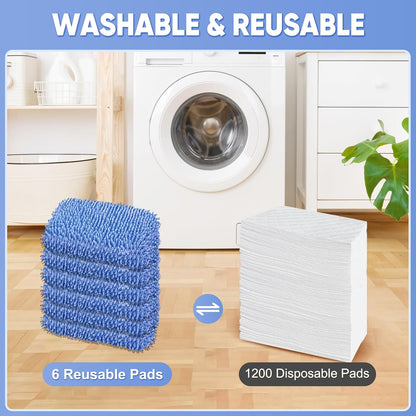 6 Pack Reusable Mop Pads Compatible with Swiffer Sweeper, Chenille Mop Refill Pads, Dry & Wet Mopping Cloths for Floor Cleaning -Pink