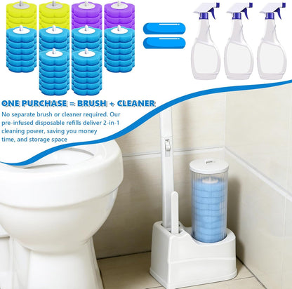 2 Pack Disposable Toilet Bowl Cleaner Wand and Holder Set, Toilet Brush Disposable with 48 Cleaner Refills Extended Handle for Toilet Bowl Cleaners Disposable, Bathroom Cleaning, Bathtub