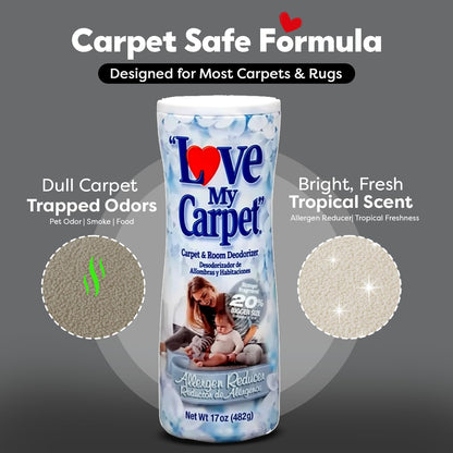 6 Love My Carpet | Carpet Deodorizer & Freshener Powder | 17 oz Pet Odor Eliminator for Strong Odor & Pet Urine | FRESH LINEN | Safe for Homes with Pets