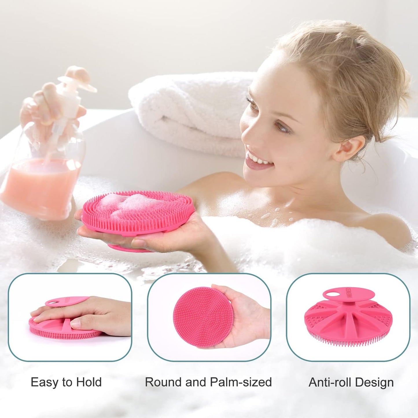 INNERNEED Food-Grade Soft Silicone Body Scrubber Shower Brush Handheld Cleansing Skin Brush, Gentle Exfoliating and Lather Well (Black)