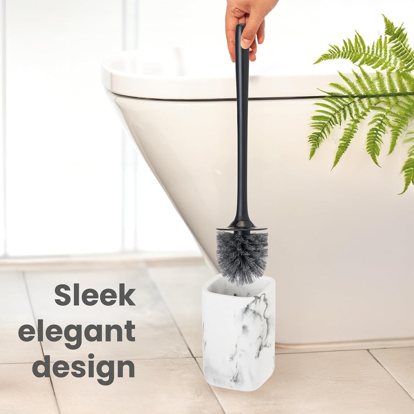 Vigar Zense Toilet Brush and Holder Set, Toilet Bowl Brush with Polyresin Stone Holder, Bathroom Sets for Bathroom Decor and Accessories, Terrazzo