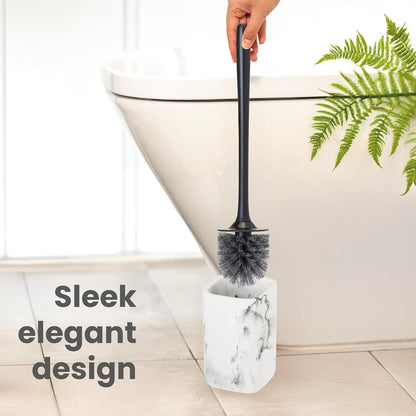 Vigar Zense Toilet Brush and Holder Set, Toilet Bowl Brush with Polyresin Stone Holder, Bathroom Sets for Bathroom Decor and Accessories, Terrazzo