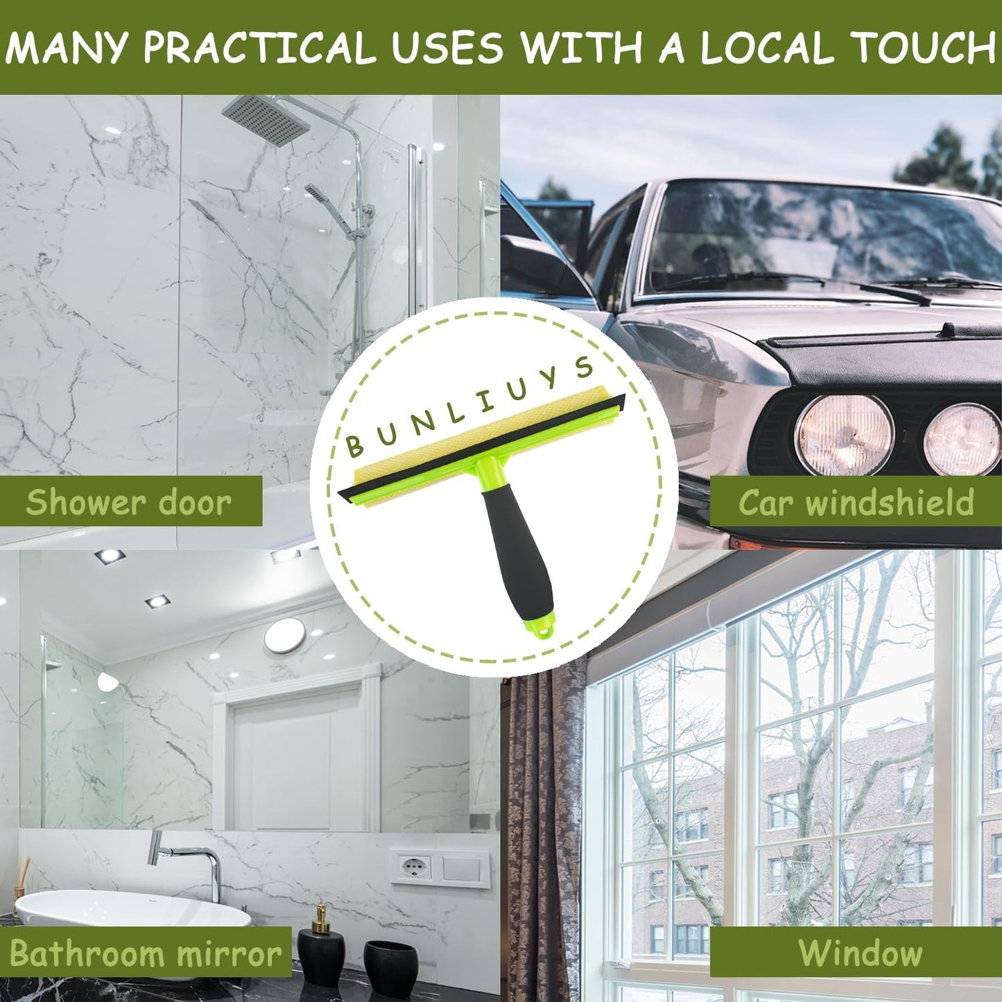 Window Squeegee for Window Cleaning, Squeegee Window Cleaner Tool 2 in 1 Car Window Cleaning Tool with Extension Pole 58‘’ Telescopic Window Washing Equipment, Shower Squeegee for Shower Glass Door