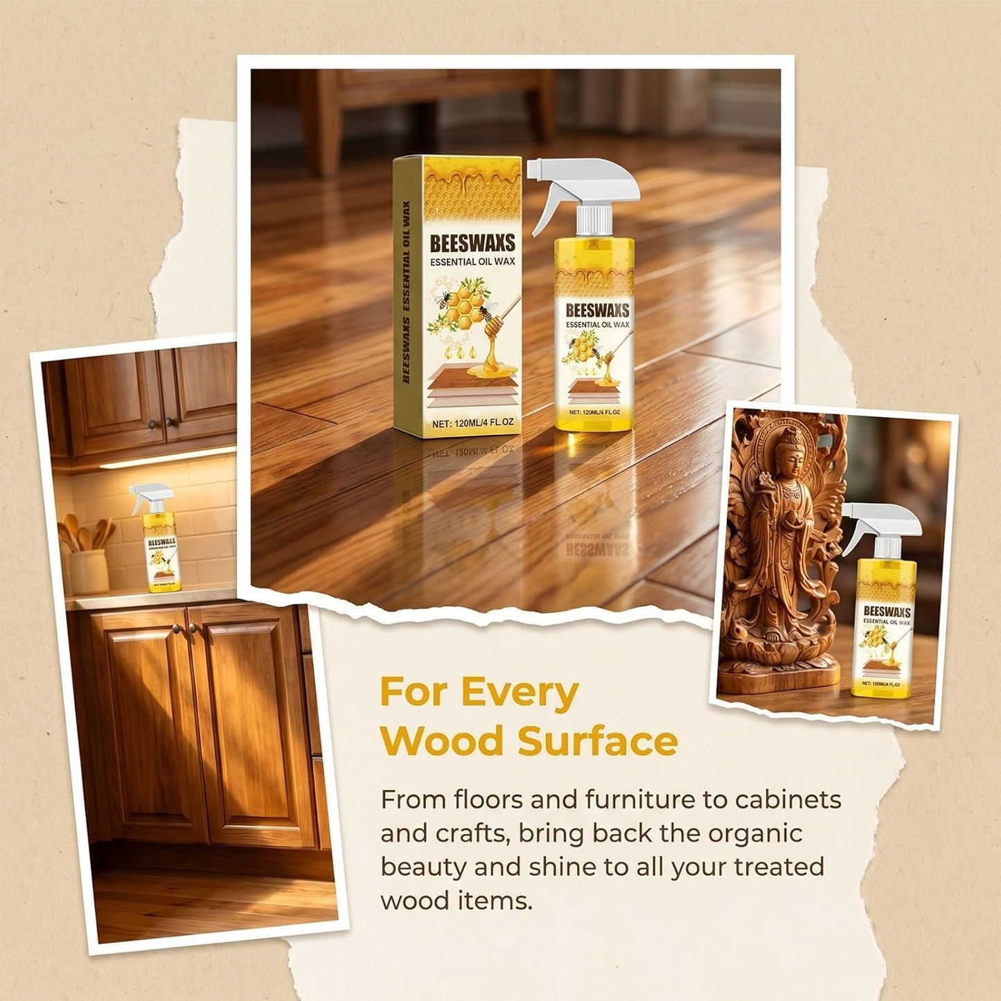 Natural Beeswax Repairing And Care Spray, Beeswax Wood Polish, Bees Wax Furniture Polish And Cleaner, Beeswax Spray, Restores Shine & Removes Scratches, For Wood, Furniture (1PC)