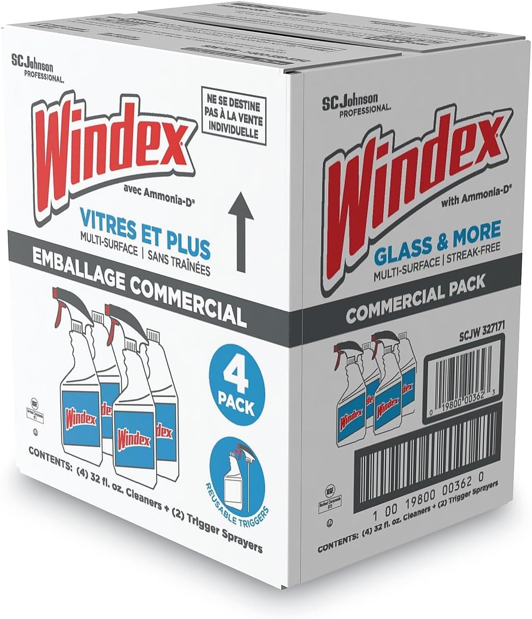 SC Johnson Professional Windex Glass and More Multi-Surface Cleaner, Windex Glass Cleaner Refill, Multi Surface Cleaner, 128 fl. oz. Bottles, 4 Count, for Professional Use Only