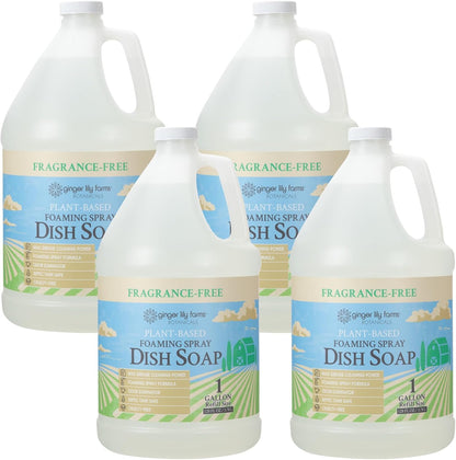 Ginger Lily Farms Botanicals Plant-Based Foaming Spray Dish Soap, Concentrated Formula with Max Grease Cleaning Power, Cruelty-Free, Lavender Chamomile Scent, 1 Gallon Refill (128 Fl Oz)
