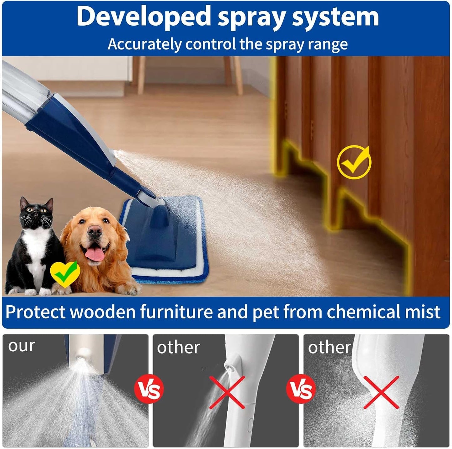 Mops for Floor Cleaning Wet Spray Mop with 14 oz Refillable Bottle and 2 Washable Microfiber Pads Home or Commercial Use Dry Wet Flat Mop for Hardwood Laminate Wood Ceramic