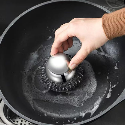 Onewly 4Pcs Steel Wool Scrubber Set, Stainless Steel Scrubber with Stainless Steel Handle, for Cleaning Dishes, Cast Iron, Stock Pots, Pans, Griddles, Grills