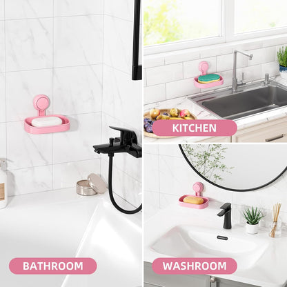 LEVERLOC Soap Holder Shower with Hooks, Bar Suction Cup Soap Dish Tray for Wall, Rust-Proof Stainless Steel Sponge Caddy for Bathroom Accessories Organizer Bathtub Kitchen Sink, Black