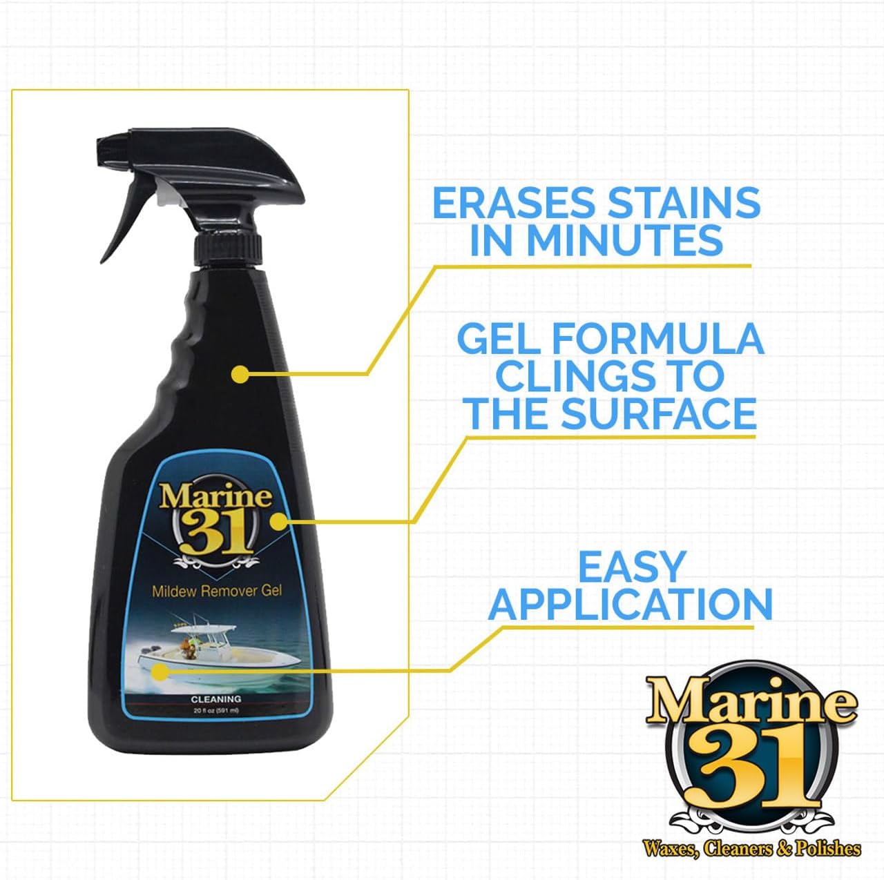 Marine 31 Mildew Stain Remover & Cleaner Gel Combo - Marine & Boat, Home & Patio, Bathroom & Shower Cleaner (20oz. Spray Bottle & 128oz. Gallon Bundle)