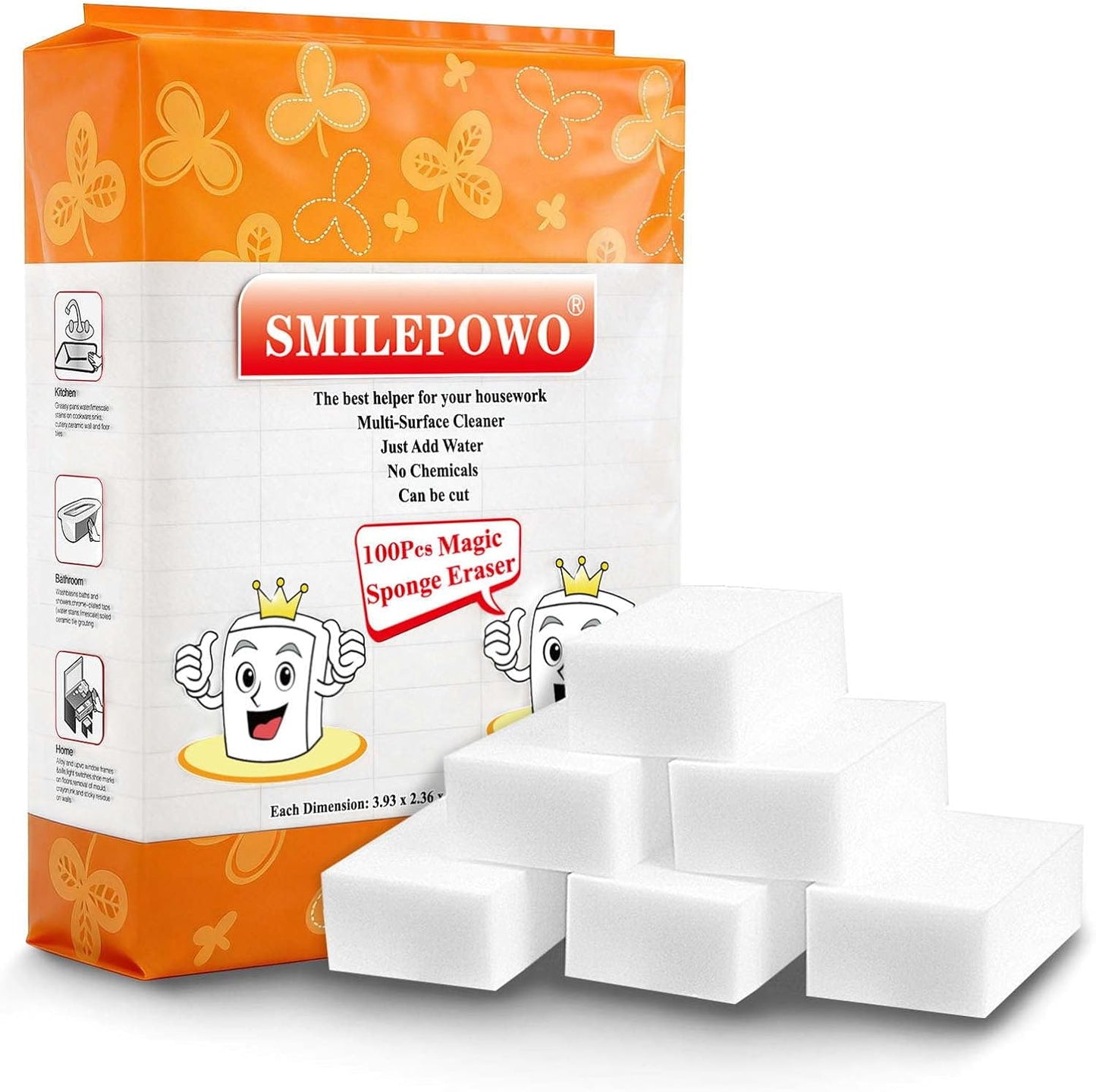 (50 Pack) Eraser Sponge SmilePowo Maigc Cleaning Sponge Eraser Melamine Sponges in Bulk Boat Eraser Multi Surface Scrubber Foam Cleaning Pads - Bathtub, Floor, Baseboard, Bathroom, Wall Cleaner