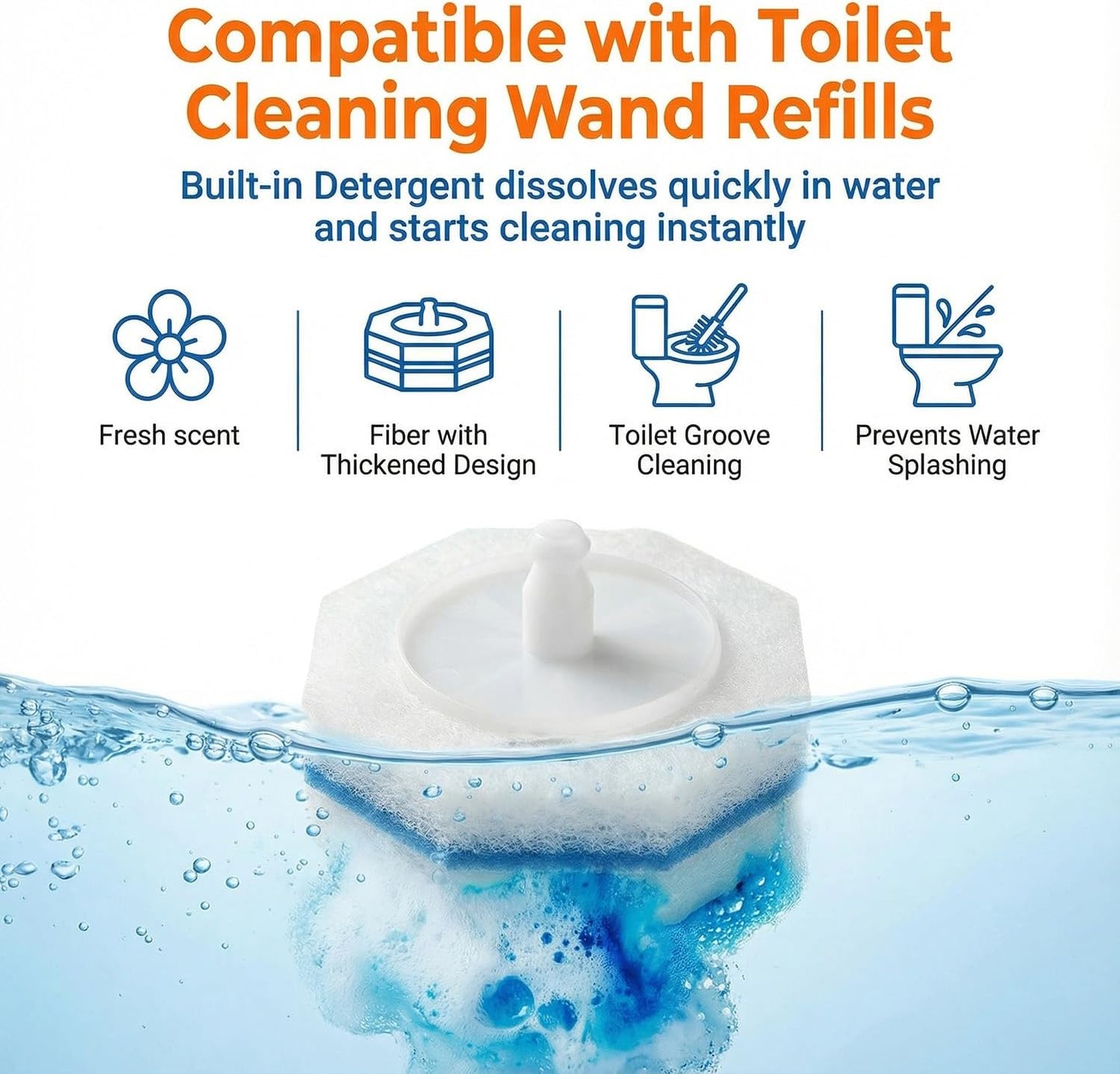 Disposable Toilet Wand Refills Compatible with Clorox, Deep Cleaning Push-Button Release Heads for Hygienic Bathroom Cleaning (30, count of 1)