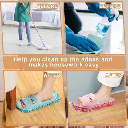 Wesiti 4 Pairs Washable Mop Slippers Microfiber Funny Mop Shoes Floor Cleaning Slippers for Women Home Floor
