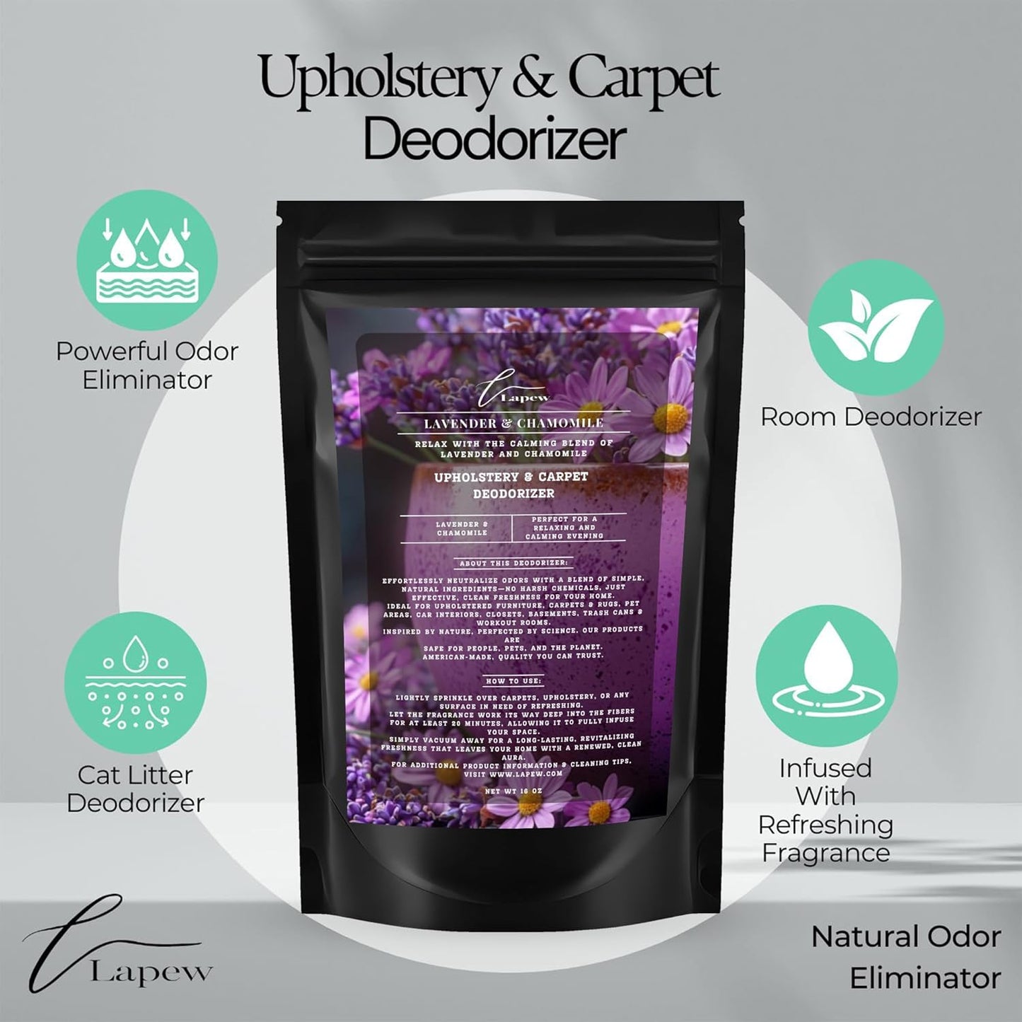 Lapew Black Sea Scented Cleaning Bundle | Carpet Deodorizer Powder (16 oz) & Mop Soap Concentrate (36 oz) | Pet-Friendly Odor Eliminator - Colors A