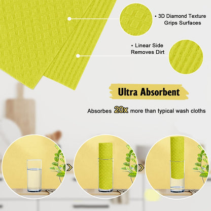MoLKENE Swedish Dish Cloths - 10 Pack Reusable Kitchen Dishcloths - Ultra Absorbent Dish Towels for Washing Dishes - Cellulose Sponge Cloth Cleaning Rag - Assorted