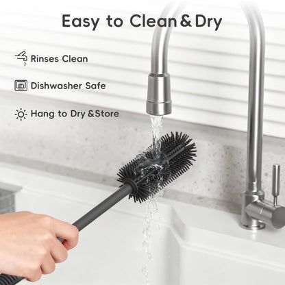 Reusable Silicone Straw Cleaner Brush Set, 2-Pack Extra Long Straw Cleaning Brush for Metal Glass Water Bottle Drinking Straws, Flexible&Bendable Design, Dishwasher Safe, 6mm & 8mm Diameter