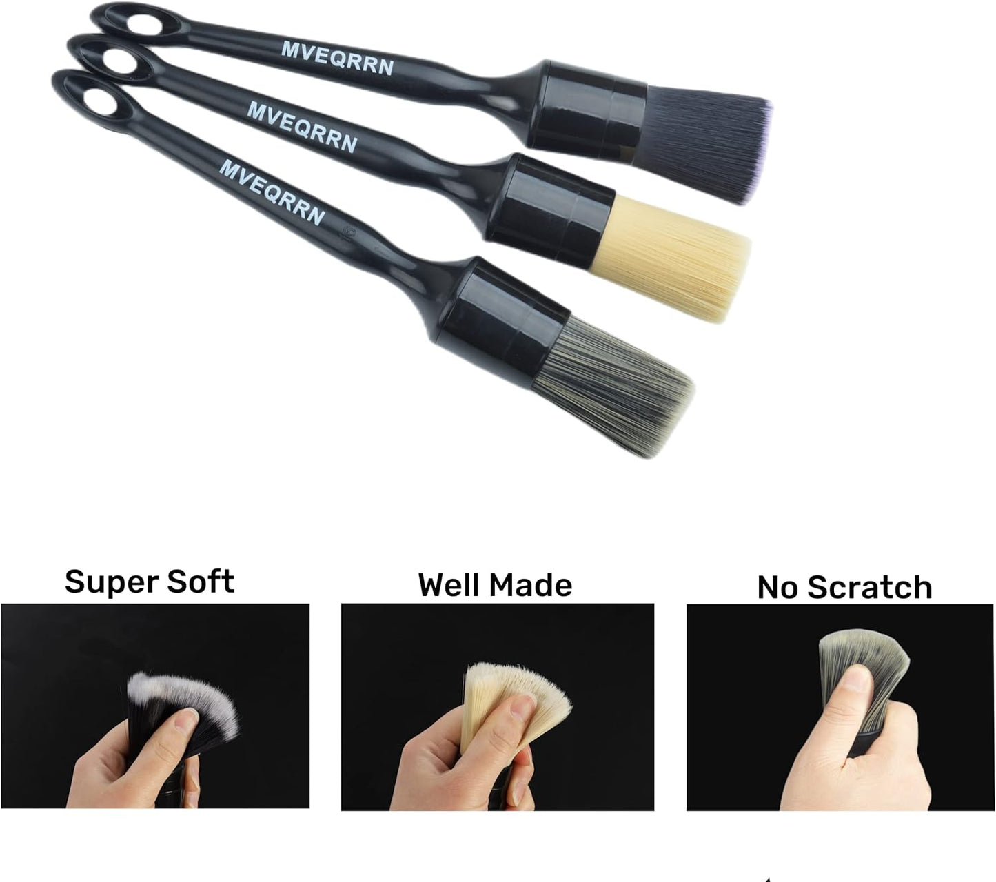 MVEQRRN 6pcs Car Detailing Brush Set-2pcs Boars Hair Car Detailing Brushes,2pcs Ultra Soft No Scratch Detailing Brush for Air Vent,Leather Seat 2pcs Detail Brushes car Detailing for Interior Exterior