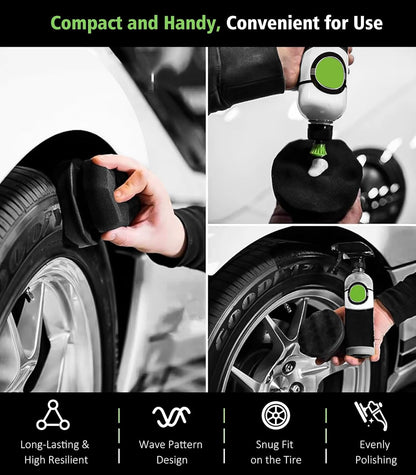 YeewayVeh 8PCS Ultimate Wheel and Tire Brush Kit | 2-Size 360° Bendable Rim Brushes, Boar Hair Detailing Brush, Tire Shine Applicators & Microfiber Towel | Complete Scratch-Free Cleaning & Shining Set