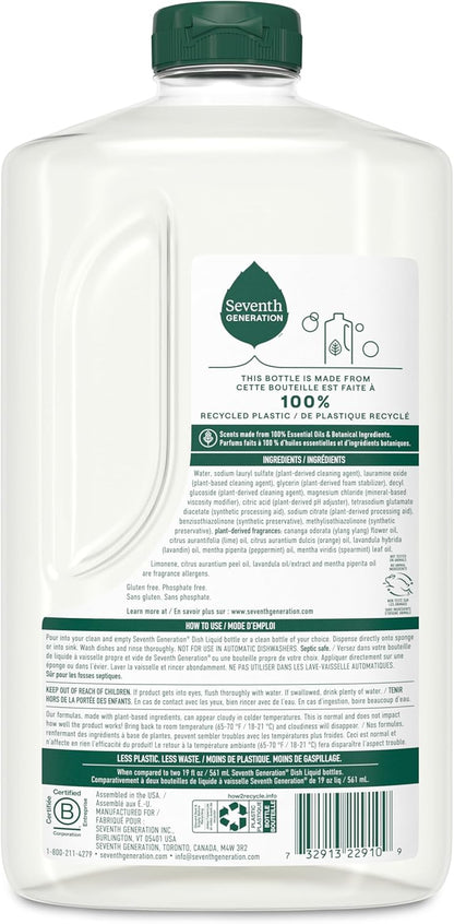 Seventh Generation Dish Soap Refill, Free & Clear, 50 fl oz, 3 Pack, Plant-Based Dishwashing Liquid for Grease & Tough Food Messes, For Sensitive Skin