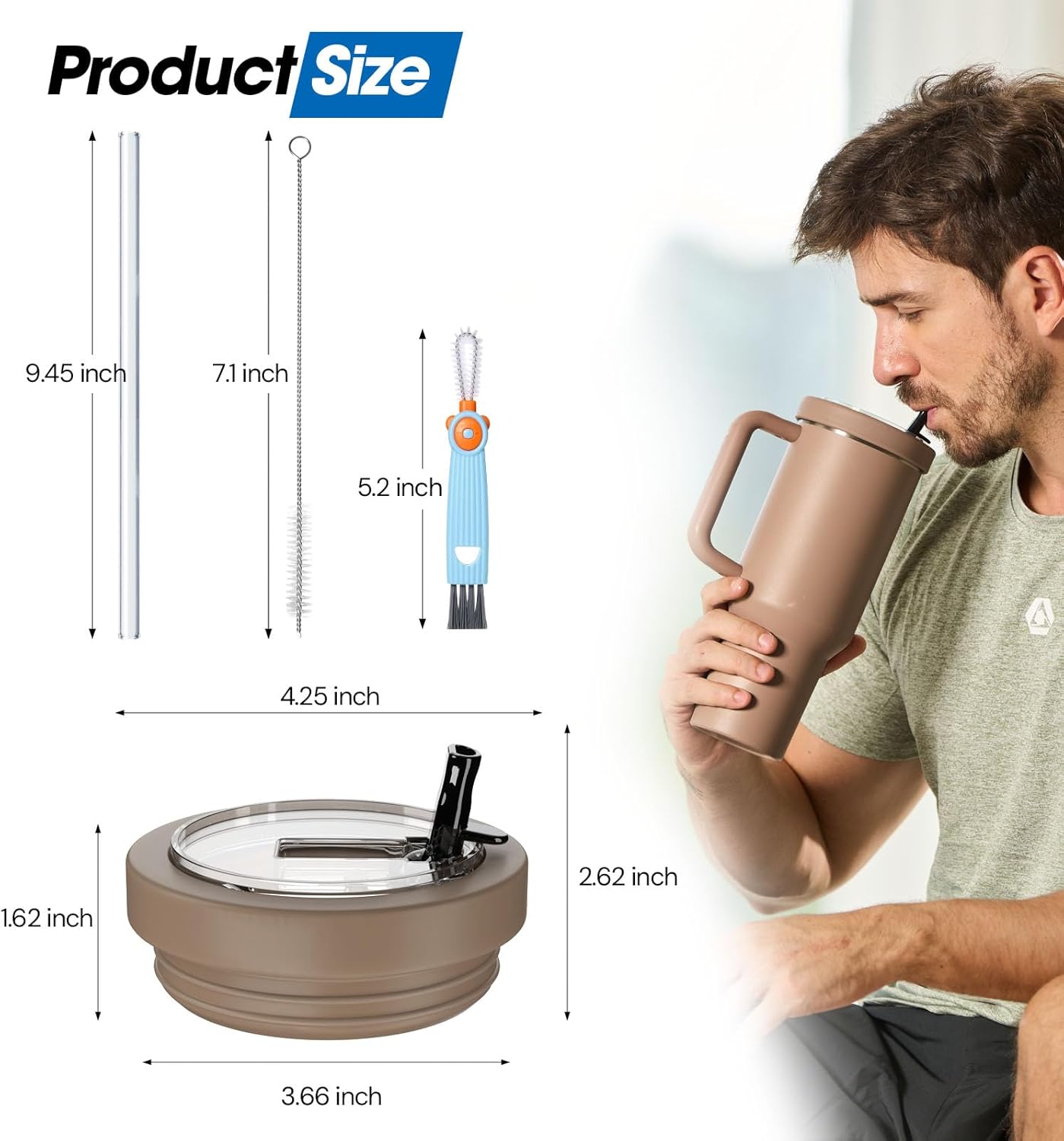 40 Oz Tumbler Flip Straw Lid Compatible with Stanley Quencher Cup, Anti Spill Replacement Cup Covers, Durable Silicone Leak Proof Lids with Cleaning Brush Set for Travel Storage