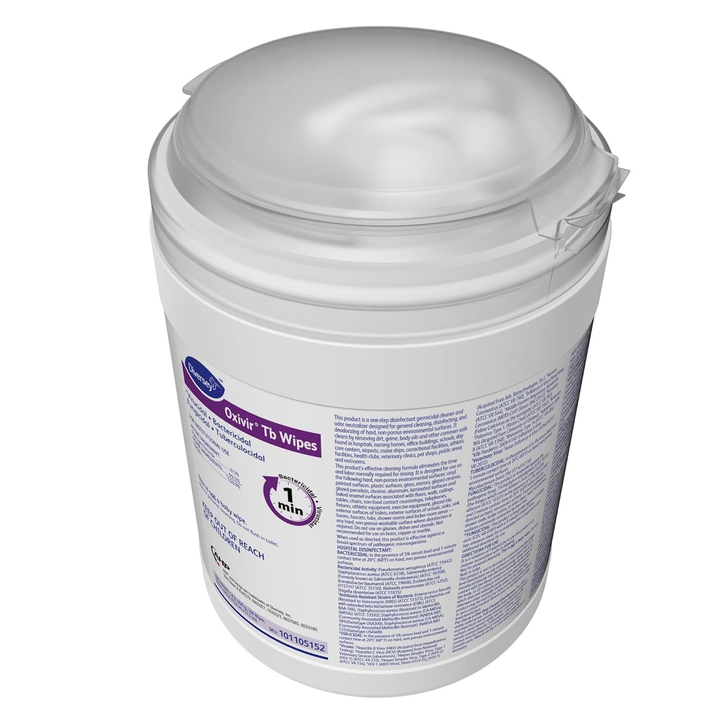 Oxivir Diversey Tb 5388471 Ready-to-Use Disinfectant Cleaning Wipes, Accelerated Hydrogen Peroxide, Large 7x8-Inch Sheets, 60-Wipes, 1-Slim Canister