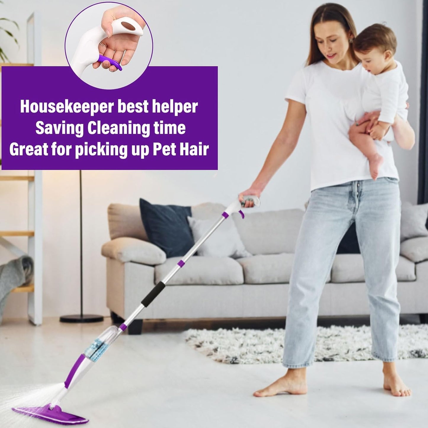 Mops for Floor Cleaning Wet Spray Mop with 14 oz Refillable Bottle and 2 Washable Microfiber Pads Home or Commercial Use Dry Wet Flat Mop for Hardwood Laminate Wood Ceramic