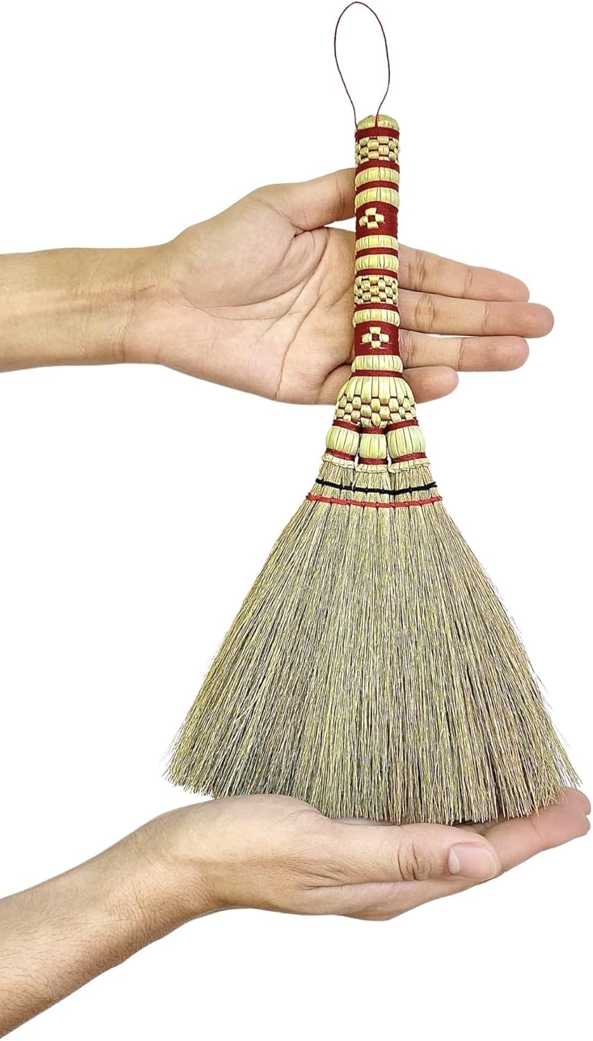 Small Corn Wisk Brush Broom 11 Inch Blue, Red Flagged Indoor Heavy Duty Multi Surface Hard & Soft Floor 100% Handmade(Blue), AW038-AW0038, length 11 Inch, wide 4.5 inch,