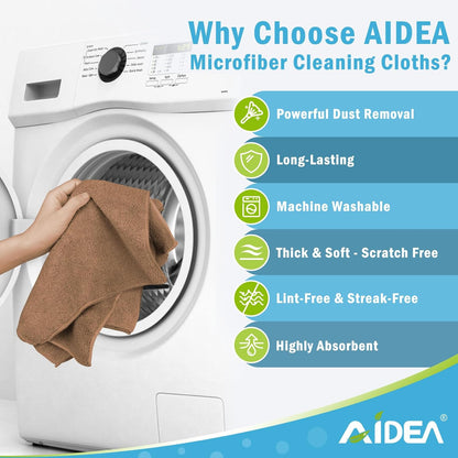 AIDEA Microfiber Cleaning Cloth-50PK, Soft Microfiber Towels for Cars, Absorbent Cleaning Rags, Lint-Free Streak-Free Wash Cloths for House, Kitchen, Window(12in.x12in)