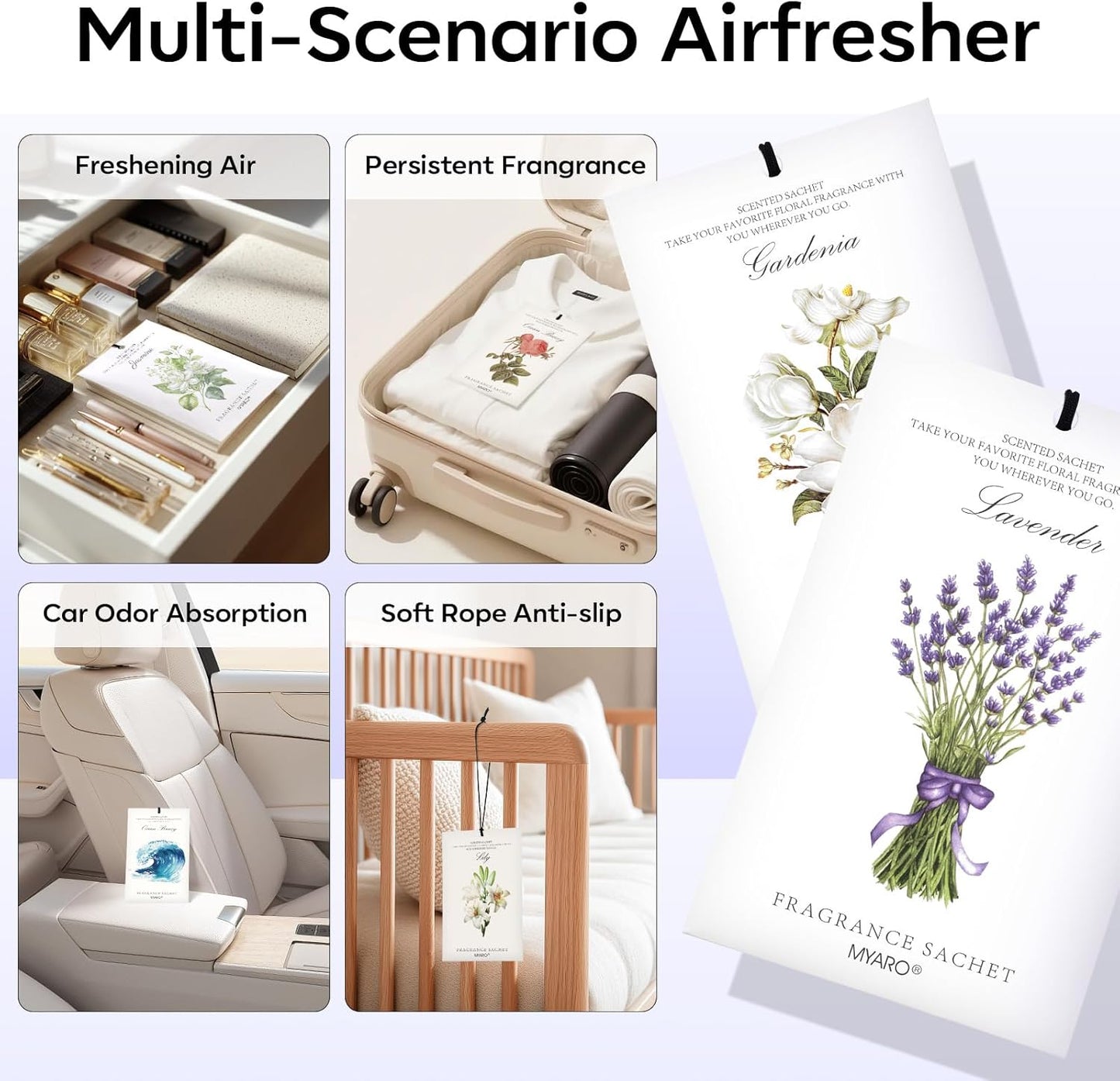 MYARO 12 Pack Fresh Linen Scented Sachets for Drawer, Closet & Car Air Freshener Bags | Odor Eliminator & Fabric Refresher | Crisp, Clean Home Fragrance Gift Set