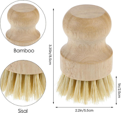 COMNICO 10 Pcs Bamboo Dish Scrub Brush Set, Mini Natural Wooden Scrubbers Set Round Dish Brush Vegetable Durable Scrubber Cleaning Kit for Cleaning Pot Pan Sink