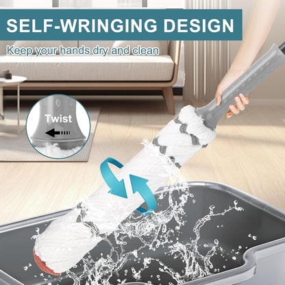 KeFanta Self-Wringing Twist Mop for Floor Cleaning, Long Handled Microfiber Floor Mop with Top Scouring Pad for Kitchen, Hardwood, Restaurant, Bathroom, Garages, Warehouses, Office,57-inch