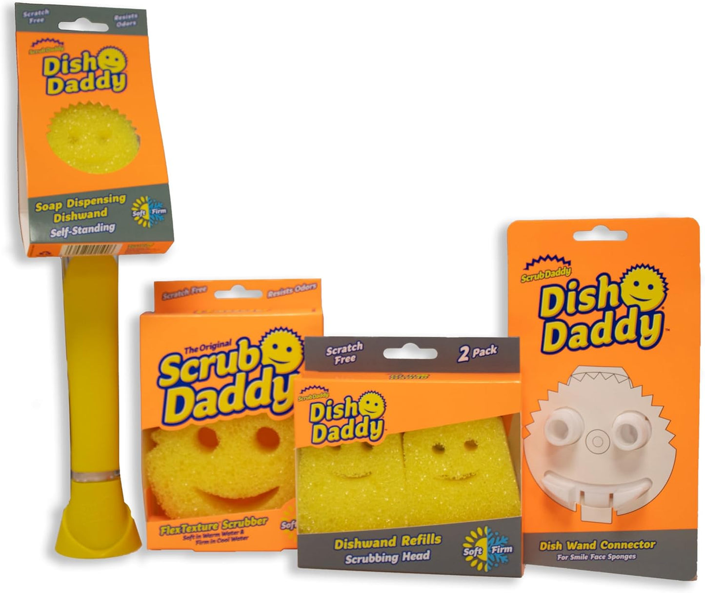 Scrub Daddy Scrub Mommy Dish Wand, Refill Heads, Sponge & Connector Head, Soap Dispensing Dish Brush, Texture Changing Washing Up Sponge, Dual Sided Non Scratch Scourers with Liquid Handle - Pink