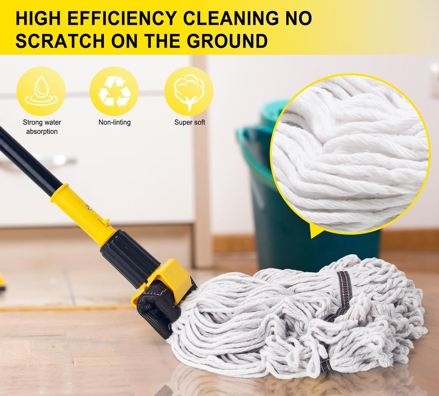 KeFanta Commercial Mop Heavy Duty Industrial Mop with Long Handle,60" Looped-End String Wet Cotton Mops for Floor Cleaning,Home,Kitchen,Office,Garage and Concrete/Tile Floor