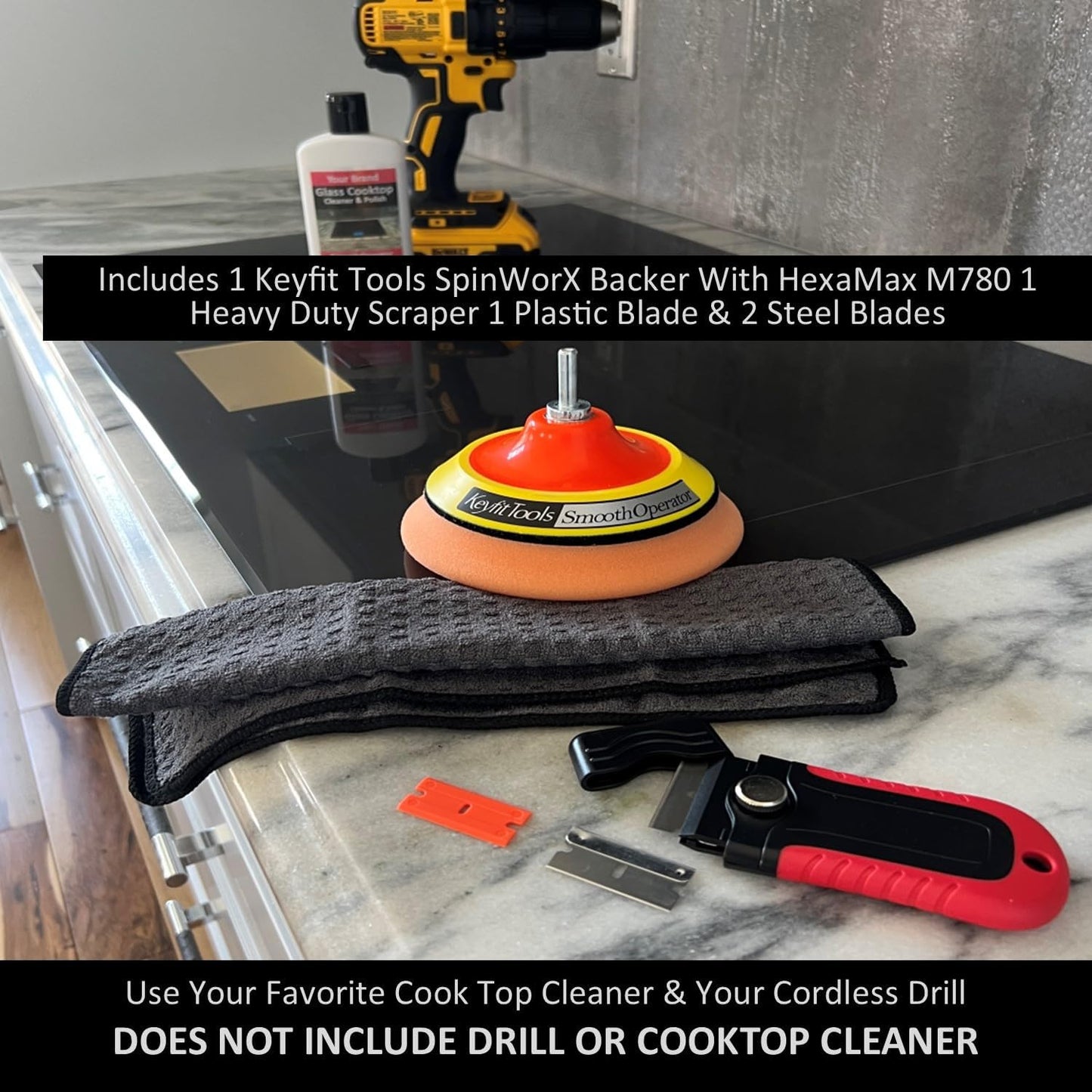 SmoothOperator PROFESSIONAL Drill Powered Glass Ceramic Cooktop Cleaner Oven Door Glass Stove Top Polisher ~ HexaMax M780 Proprietary Non Abrasive Cleaning/Polishing Material