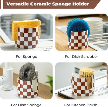 Zoeeker Sponge Holder for Kitchen Sink, Ceramic Dish Sponge Dish Rack Scrubby Caddy Kitchen Organizer Cute Sink Caddy Organizer, Farmhouse Decor, Speckled Glaze