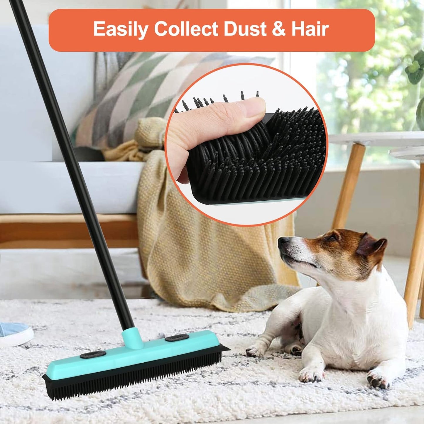 Kefanta Rubber Broom Pet Hair Remover Replacement Handle, Carpet Rake Broom Handle Refills (Not Include Broom Head)