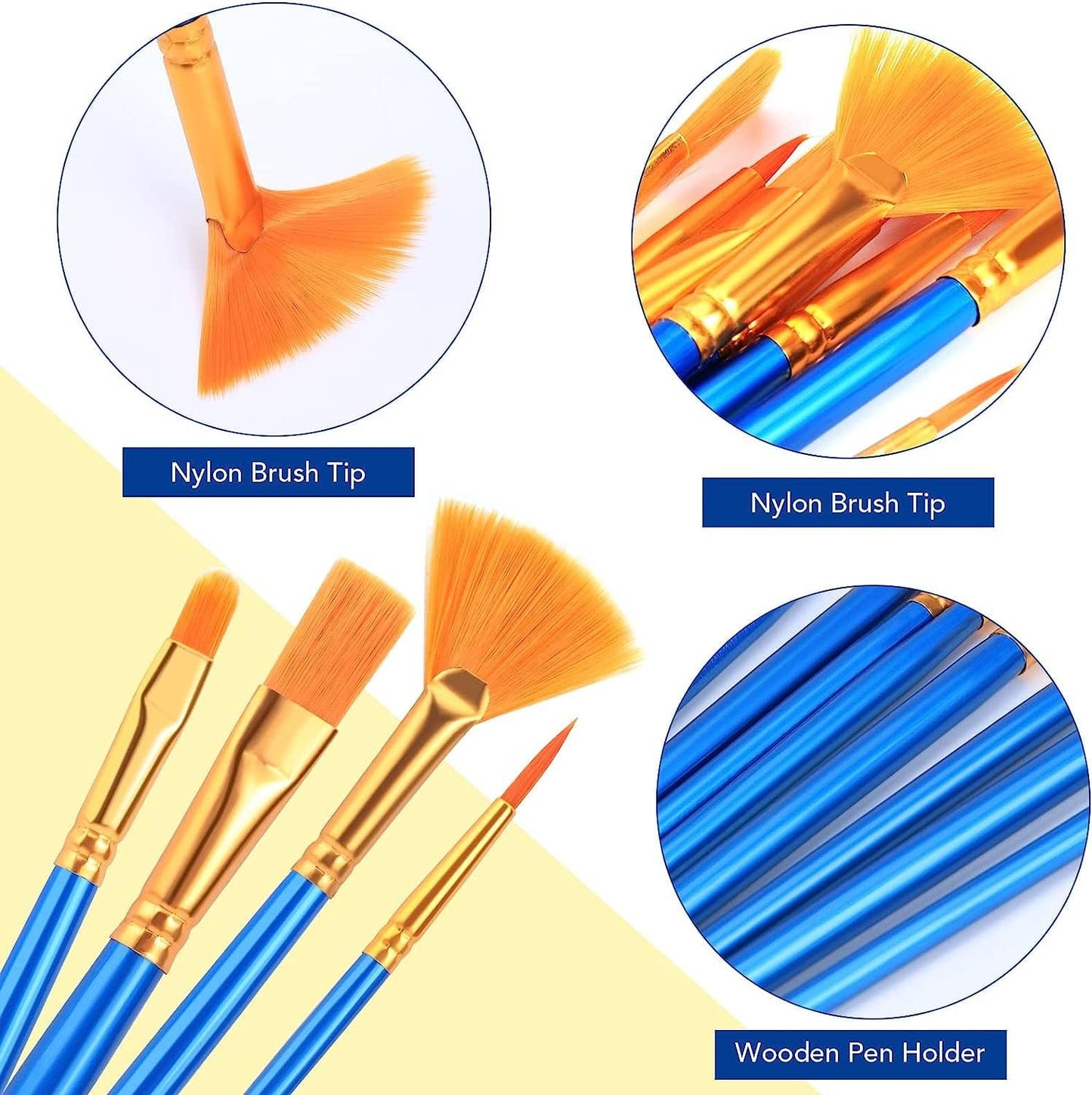 Acrylic Paint Brush Set, 1 Packs / 10 pcs Watercolor Brushes Painting Brush Nylon Hair Brushes for All Purpose Oil Watercolor Painting Artist Professional Kits.