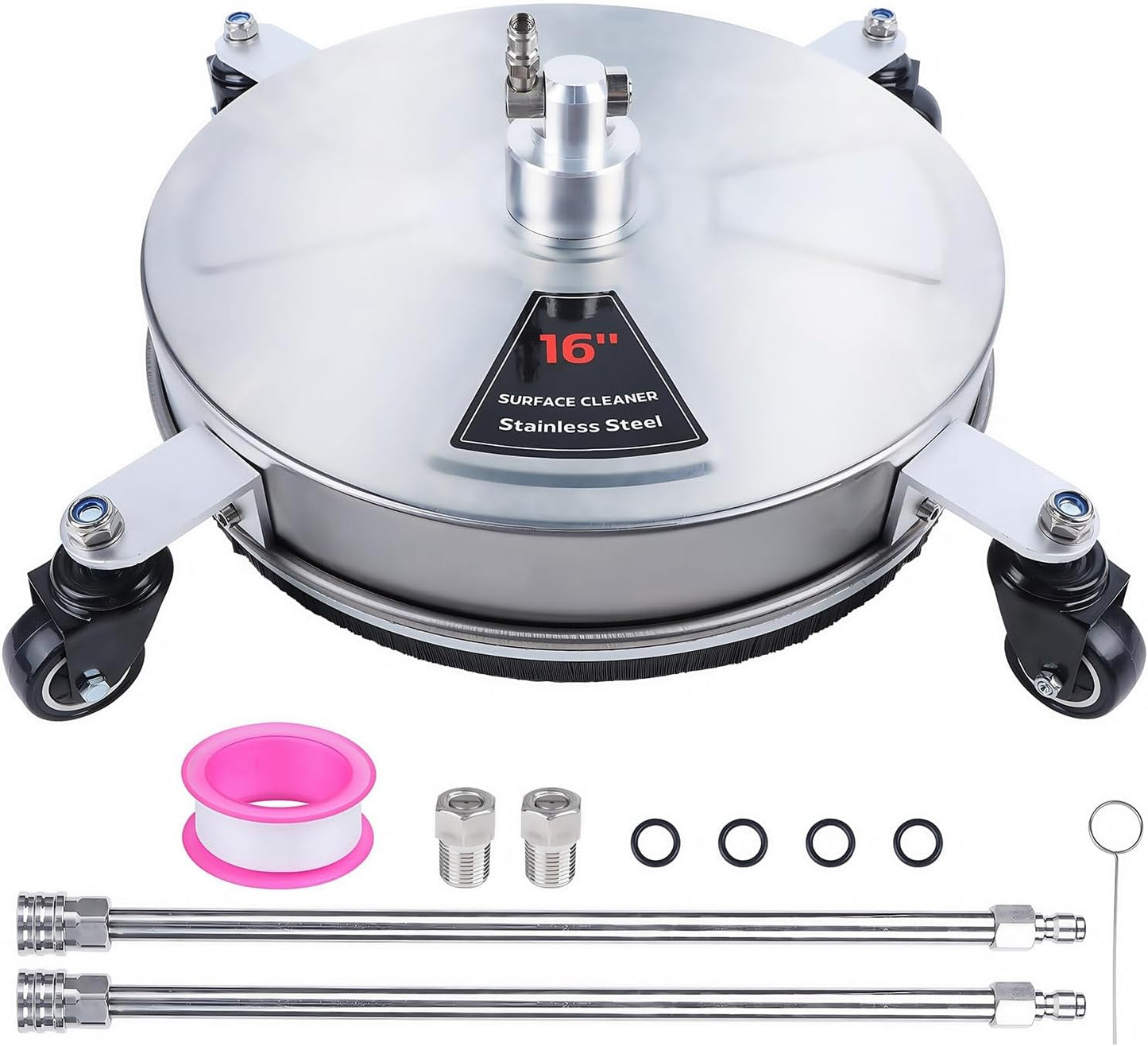 Biswing 14" Pressure Washer Surface Cleaner with 4 Wheels, Stainless Steel Power Washer Accessory for Driveways Sidewalks Patios Cleaning, 1/4" Quick Connector, 2 Extension Wand Attachments, 4000 PSI