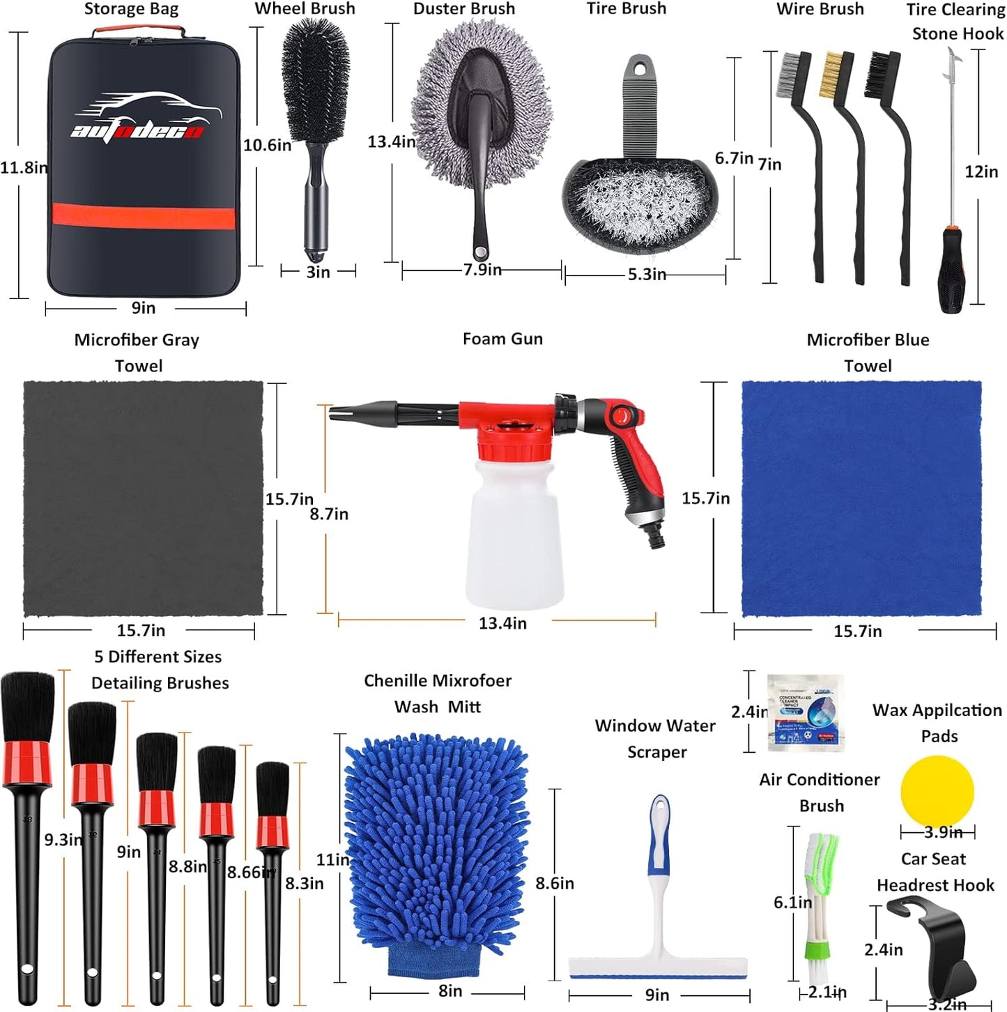 42Pcs Car Wash Detailing Kit Cleaning Set with Foam Gun Sprayer, Long-Handle Brush, Collapsible Bucket, Large Wash Mitt, Towels, Complete Interior & Exterior Car Washing Supply Set (Blue)