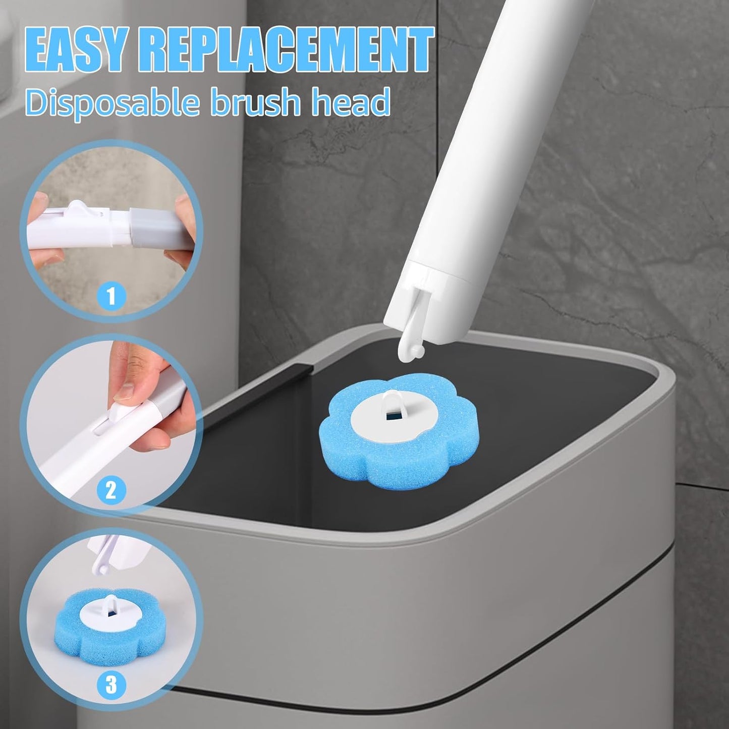 36 Toilet Brush Refills Replacement Heads for Wall Mounted Toilet Cleaning Kit Extended Handle 360 Deep Cleaning Bathroom