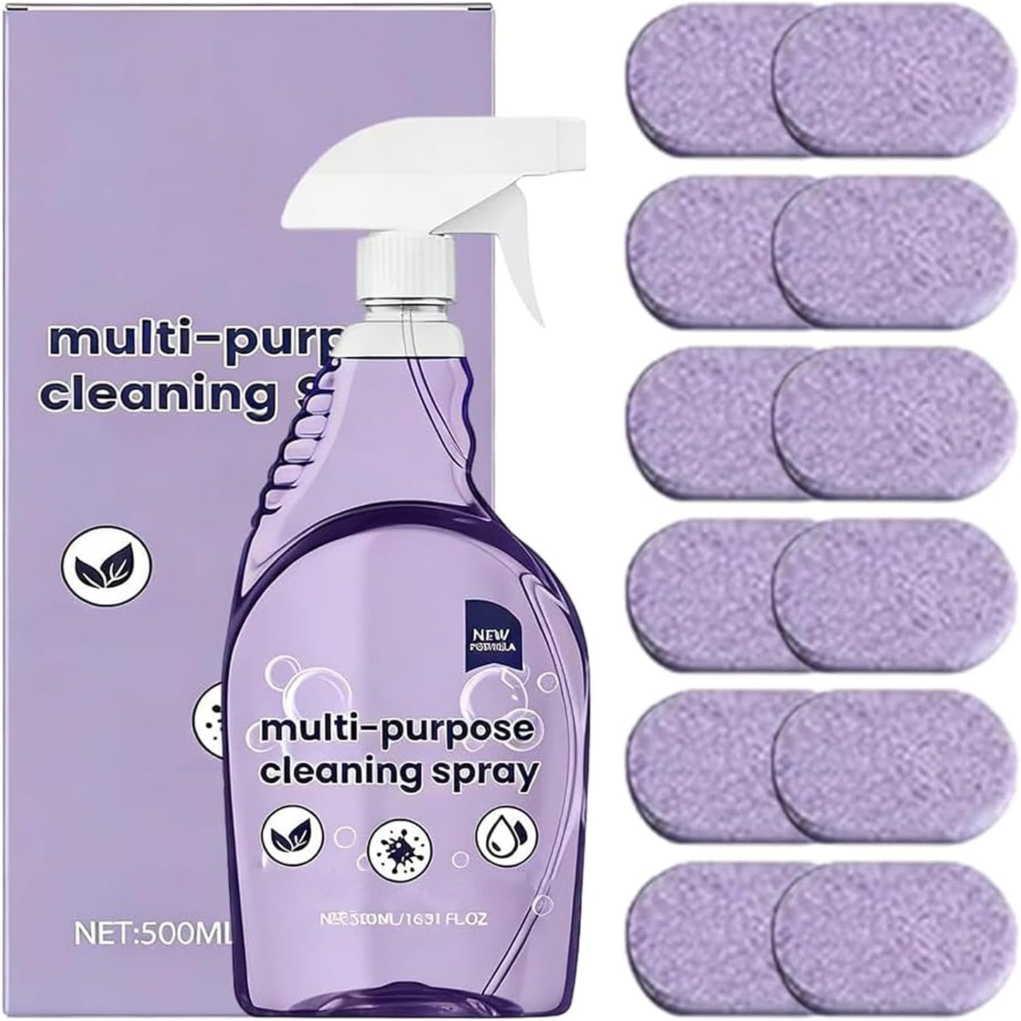 Spray Oven Cleaner, Multi-Purpose Cleaning System, Multi-Surface Cleaning Spray with Concentrated Tablets for Grill, Kitchen, Bathroom, Home (12pcs)