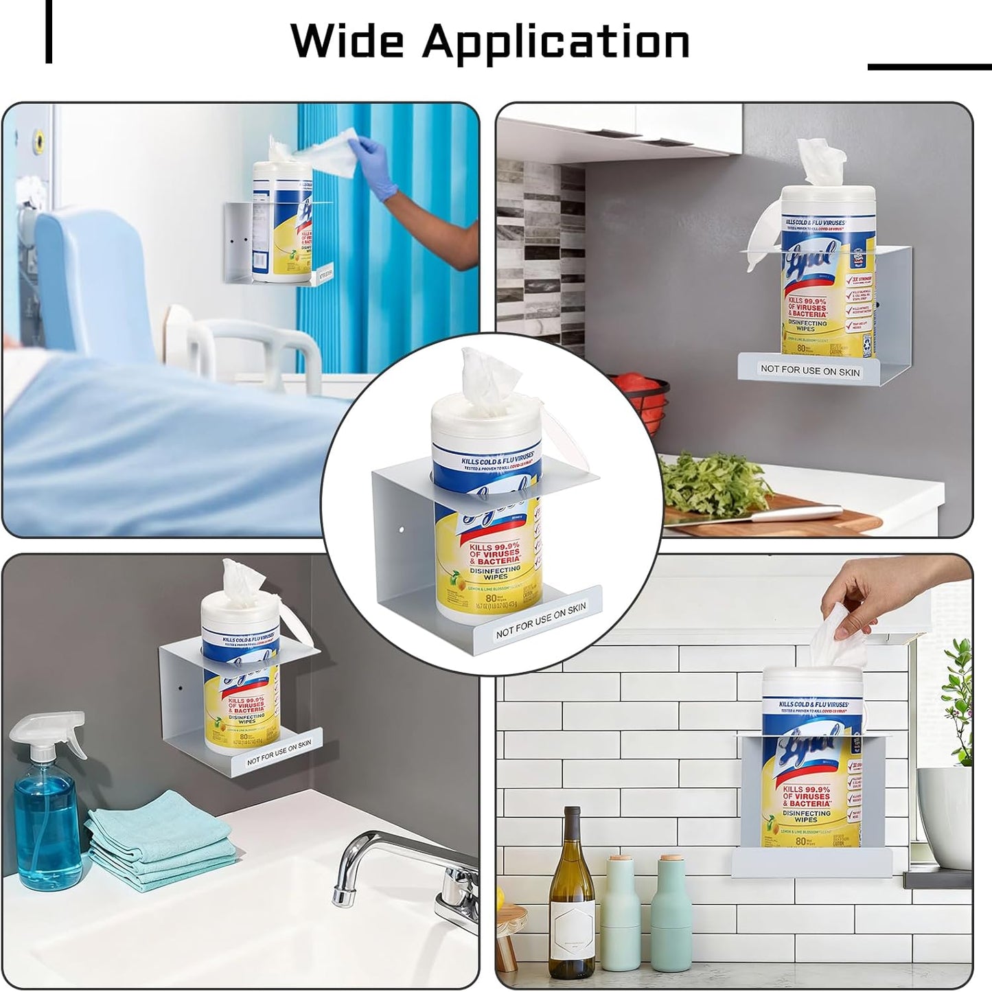 KoKone Wall Mount Wipes Dispenser Compatible for Clorox Lysol - Metal Wipe Canister Holder Cleaning Wipe Holder Container - White Wall Wipes Dispenser Keeper for Kitchen Bathroom Public Restroom