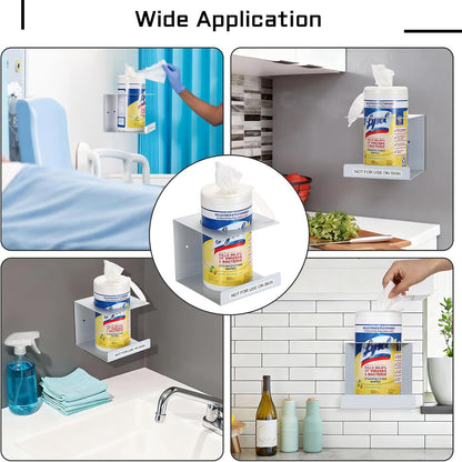 KoKone Wall Mount Wipes Dispenser Compatible for Clorox Lysol - Metal Wipe Canister Holder Cleaning Wipe Holder Container - White Wall Wipes Dispenser Keeper for Kitchen Bathroom Public Restroom